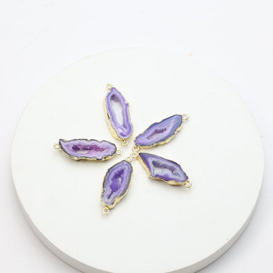 Purple geode slice druzy connectors with gold-plated edges for handmade jewelry