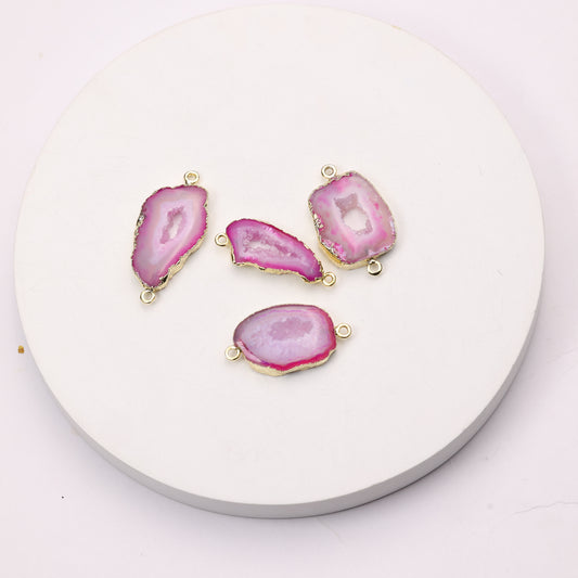 Pink geode connector for gemstone bracelet making