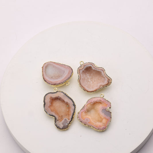 Natural agate druzy connector with gold edges