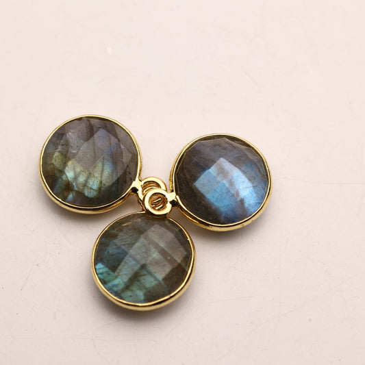 Labradorite Faceted Gemstone Silver 92.5 Pendant & Connectors – 7 mm Round, Natural Semi-Precious Stone, Customizable Bails, Nickel & Lead-Free My Store