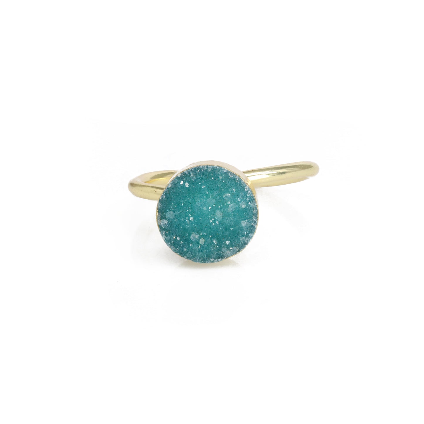 Mikron-Goldringe, 10 mm, natürlicher Edelstein, Achat, Druzy, rund, Titan, grün vergoldet, auf verstellbarem Messingschaft