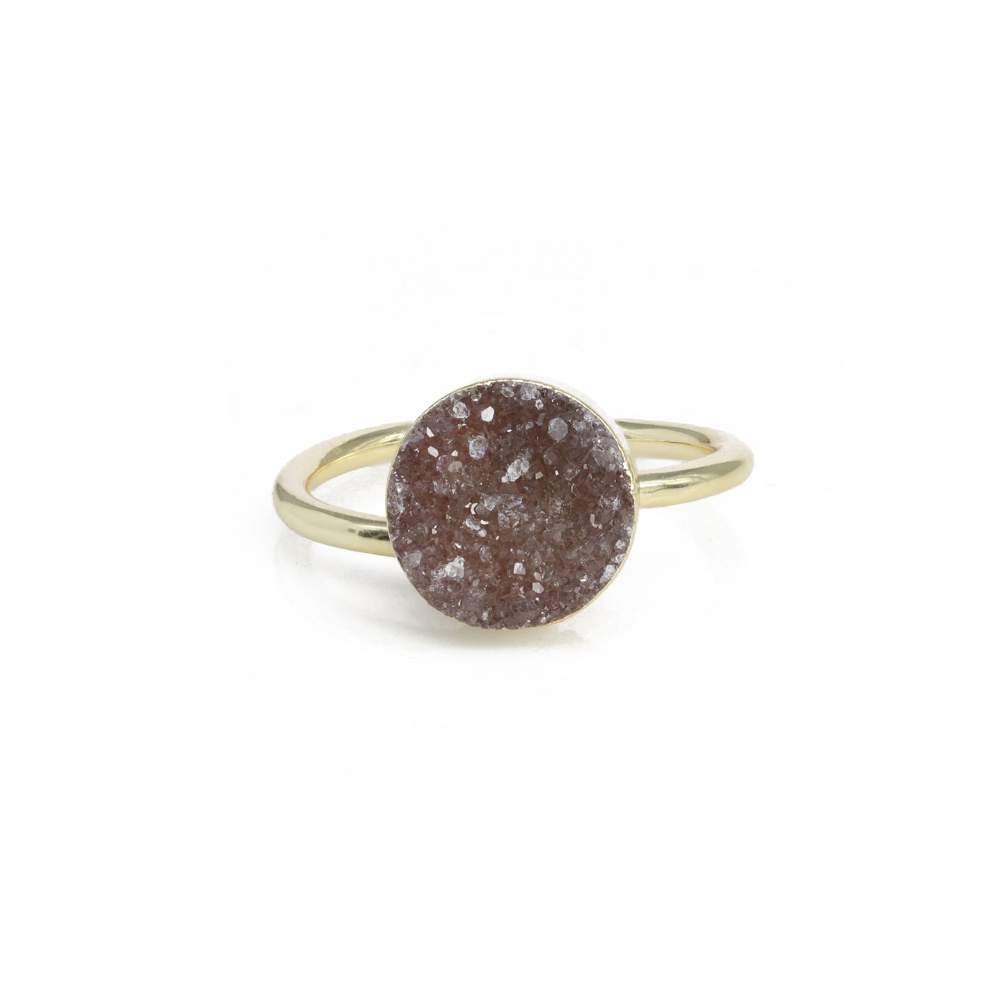 Mikron-Goldringe, 10 mm, natürlicher Edelstein, Achat, Druzy, rund, Titan, grün vergoldet, auf verstellbarem Messingschaft
