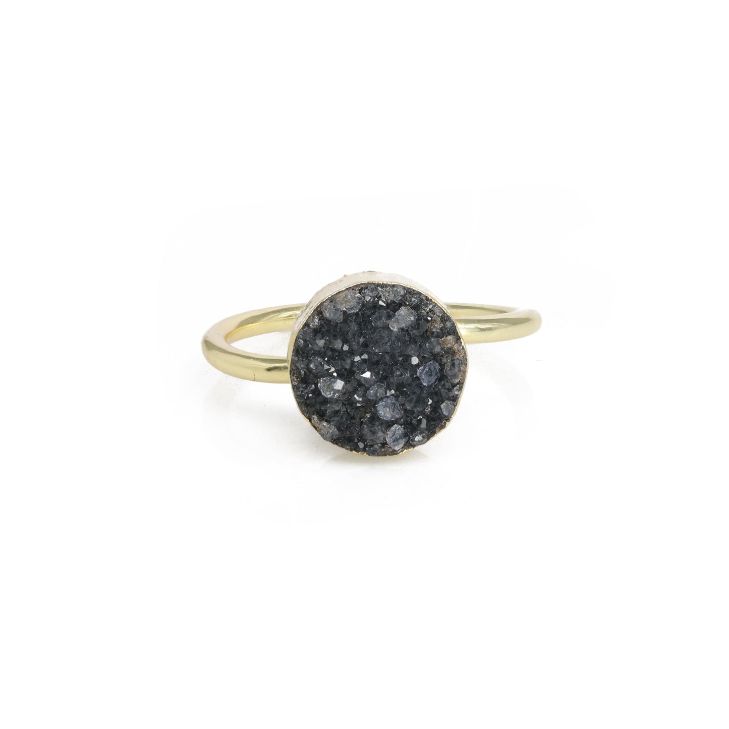 Mikron-Goldringe, 10 mm, natürlicher Edelstein, Achat, Druzy, rund, Titan, grün vergoldet, auf verstellbarem Messingschaft