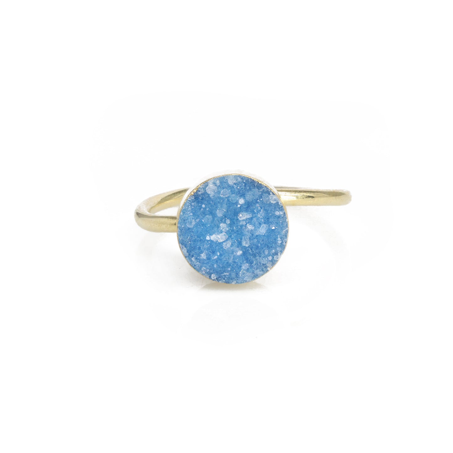 Mikron-Goldringe, 10 mm, natürlicher Edelstein, Achat, Druzy, rund, Titan, grün vergoldet, auf verstellbarem Messingschaft