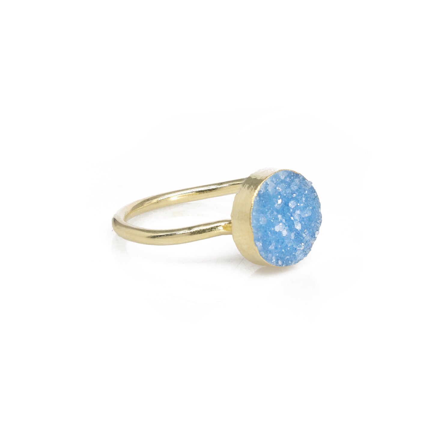 Mikron-Goldringe, 10 mm, natürlicher Edelstein, Achat, Druzy, rund, Titan, grün vergoldet, auf verstellbarem Messingschaft