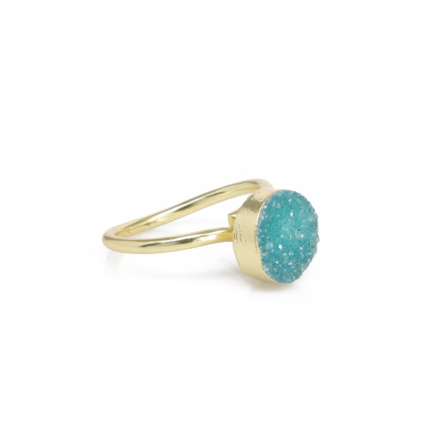 Mikron-Goldringe, 10 mm, natürlicher Edelstein, Achat, Druzy, rund, Titan, grün vergoldet, auf verstellbarem Messingschaft