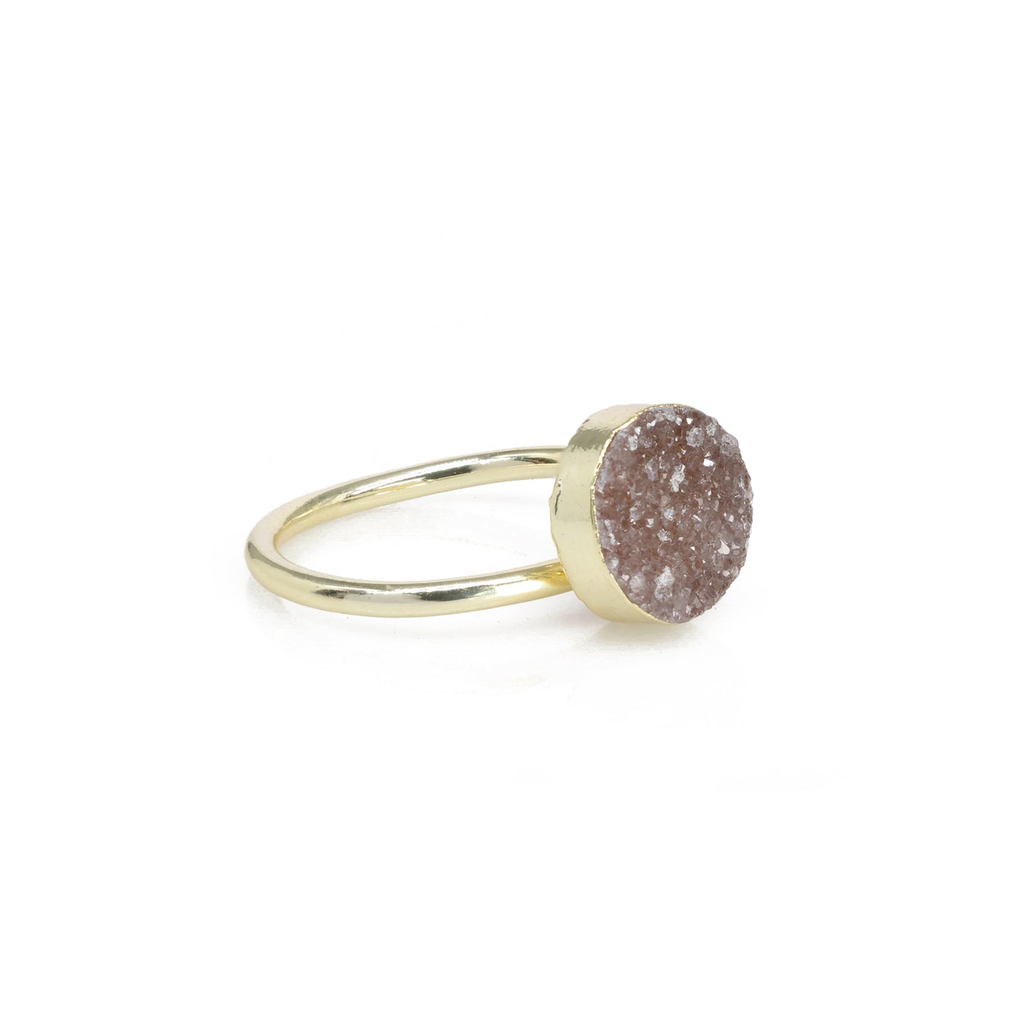Mikron-Goldringe, 10 mm, natürlicher Edelstein, Achat, Druzy, rund, Titan, grün vergoldet, auf verstellbarem Messingschaft