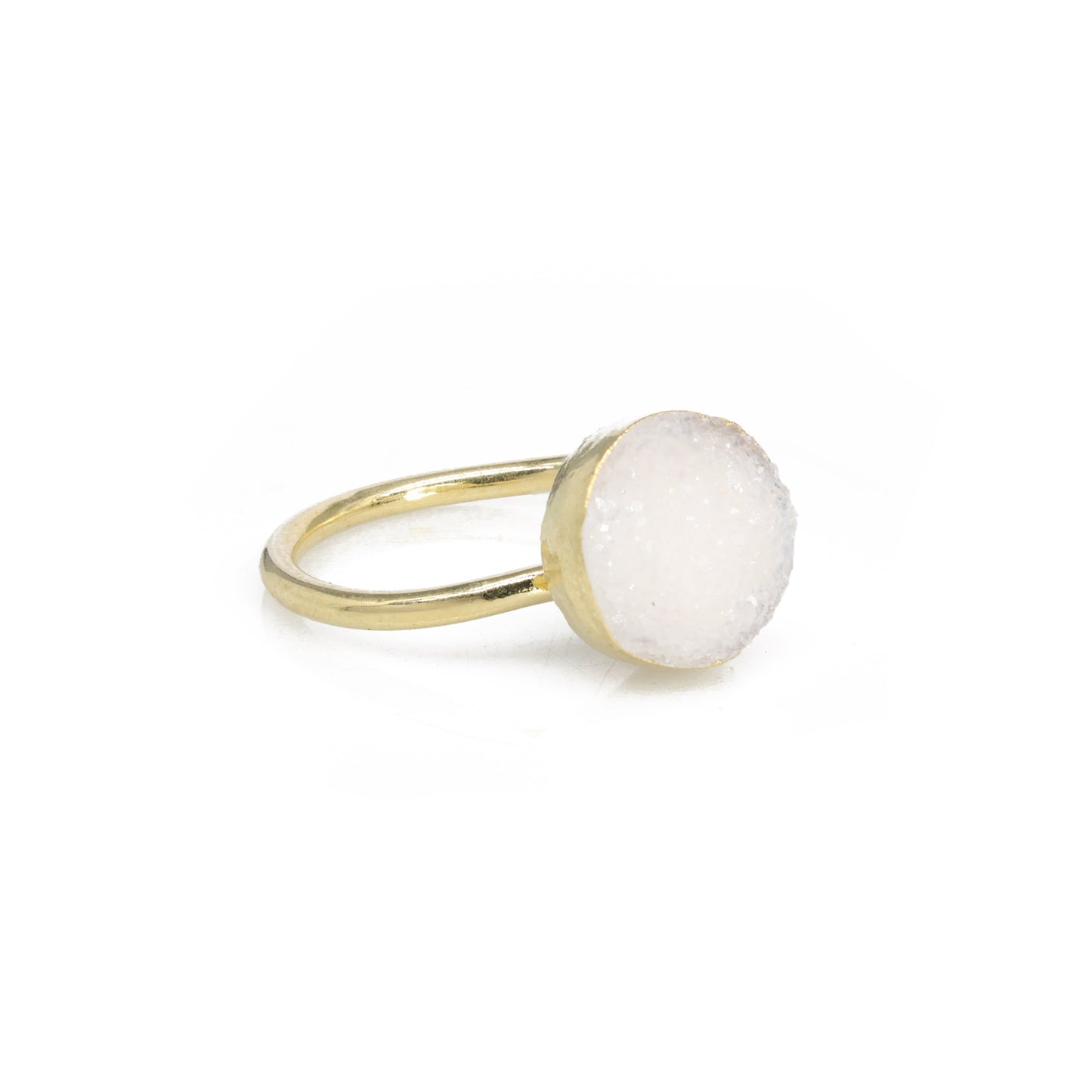 Mikron-Goldringe, 10 mm, natürlicher Edelstein, Achat, Druzy, rund, Titan, grün vergoldet, auf verstellbarem Messingschaft
