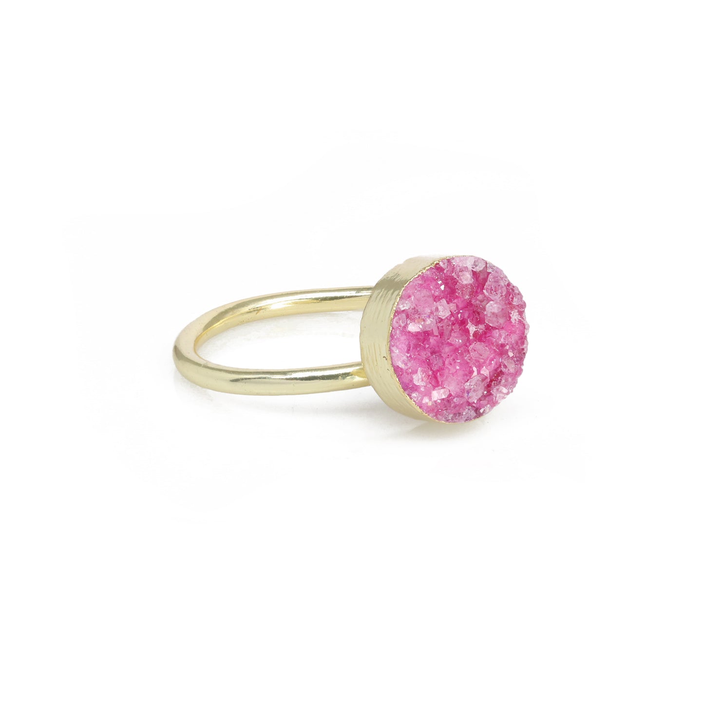 Mikron-Goldringe, 10 mm, natürlicher Edelstein, Achat, Druzy, rund, Titan, grün vergoldet, auf verstellbarem Messingschaft