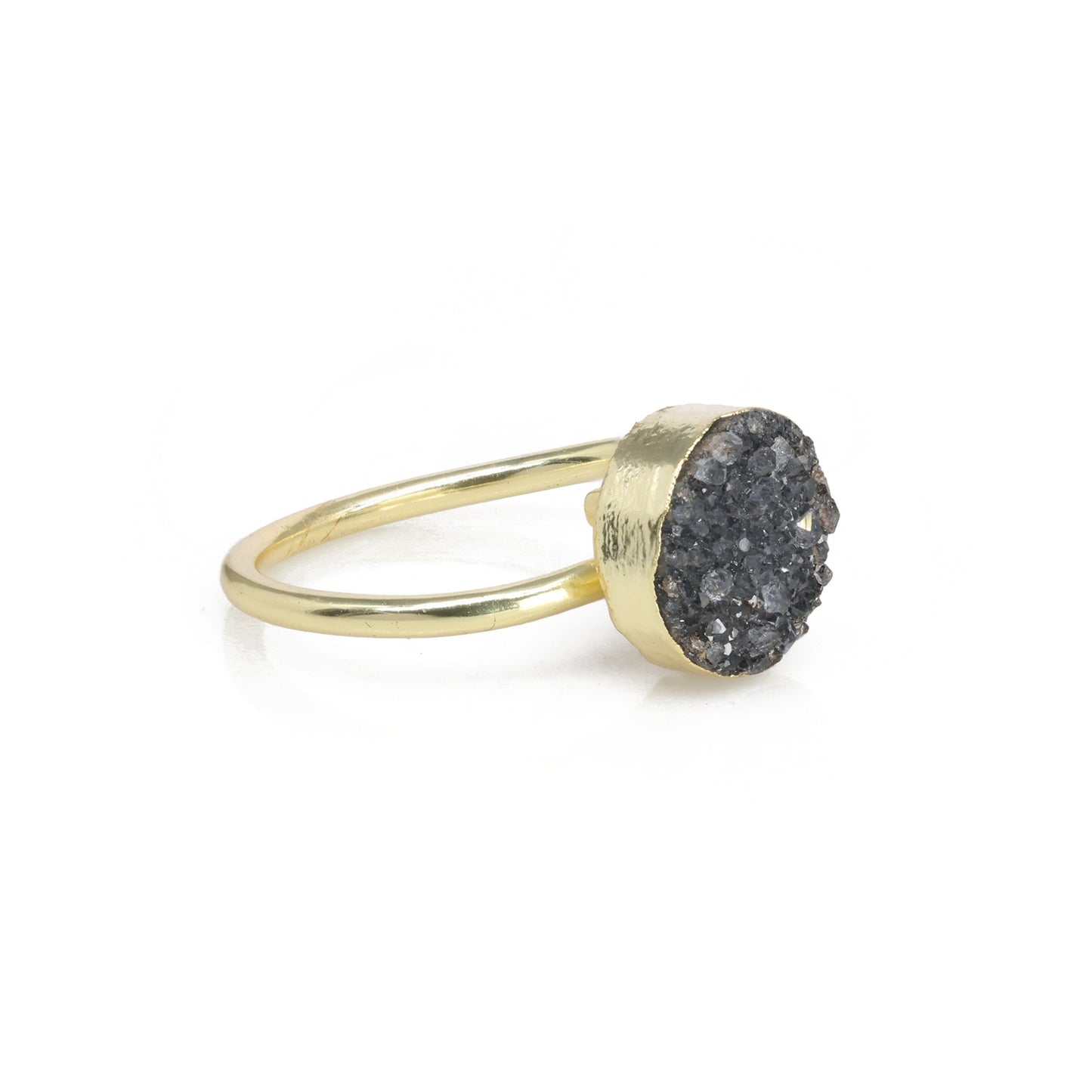 Mikron-Goldringe, 10 mm, natürlicher Edelstein, Achat, Druzy, rund, Titan, grün vergoldet, auf verstellbarem Messingschaft
