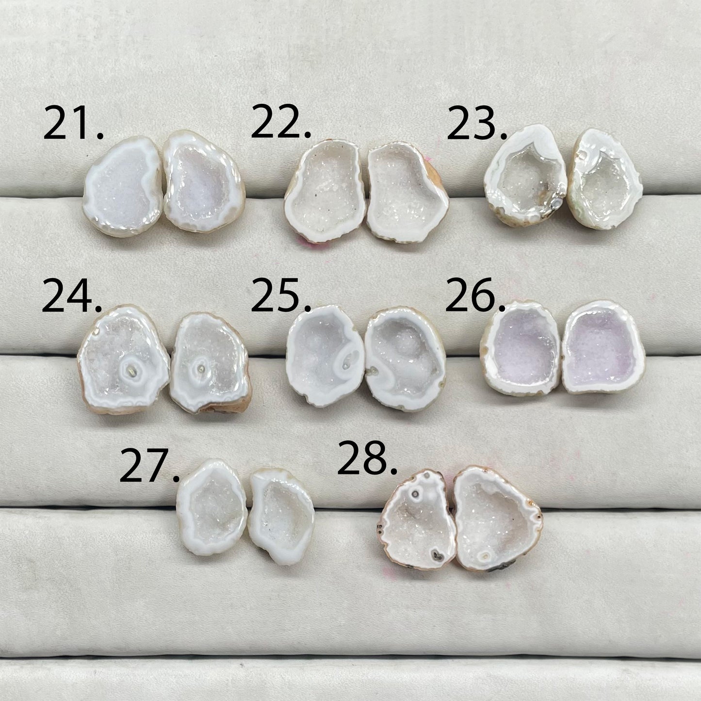 Geode Druzy  Pairs by Selection 15 - 20 MM White