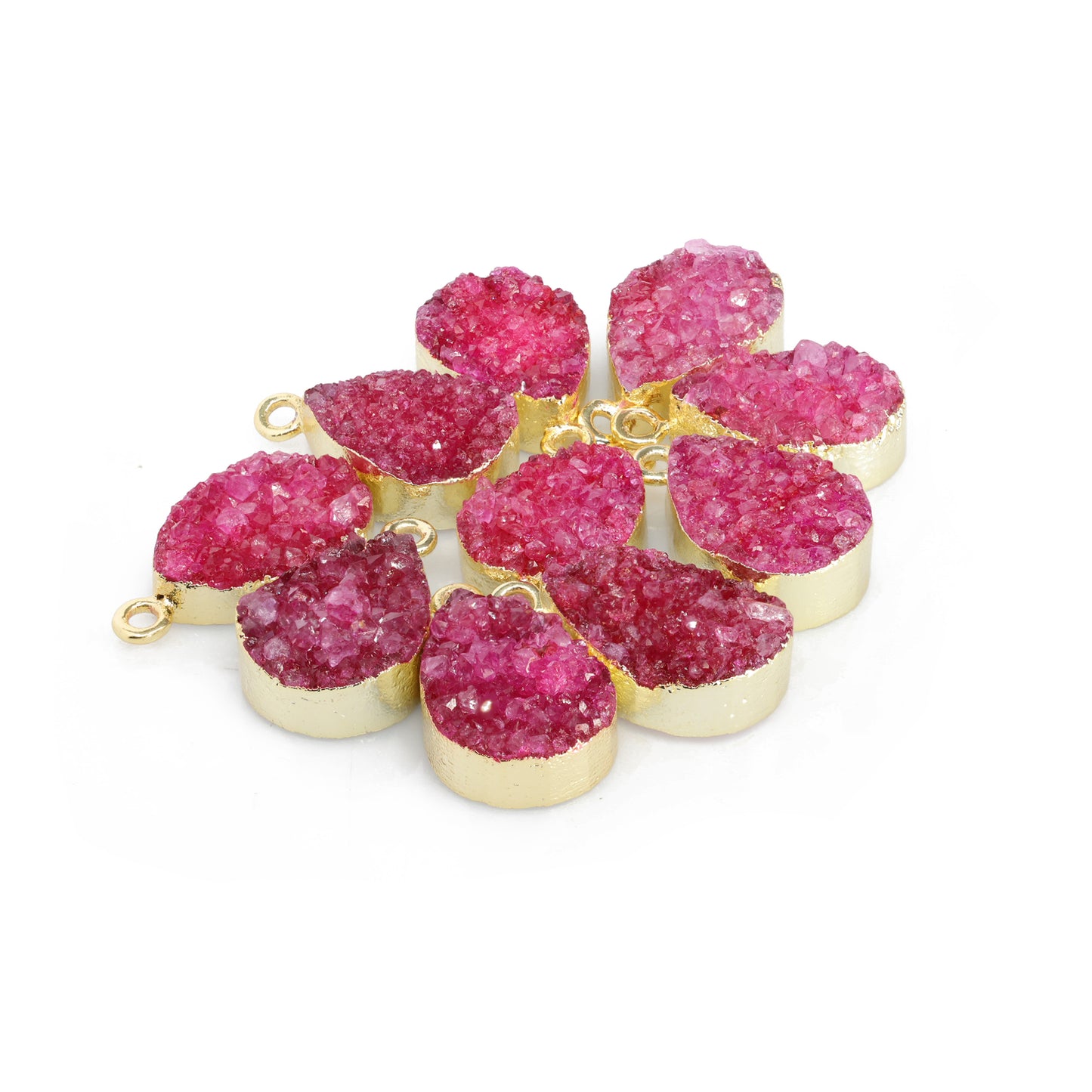Connectors 8 * 12 mm Natural Agate druzy gemstone 24 k gold Edged 1 Bail pear teardrop