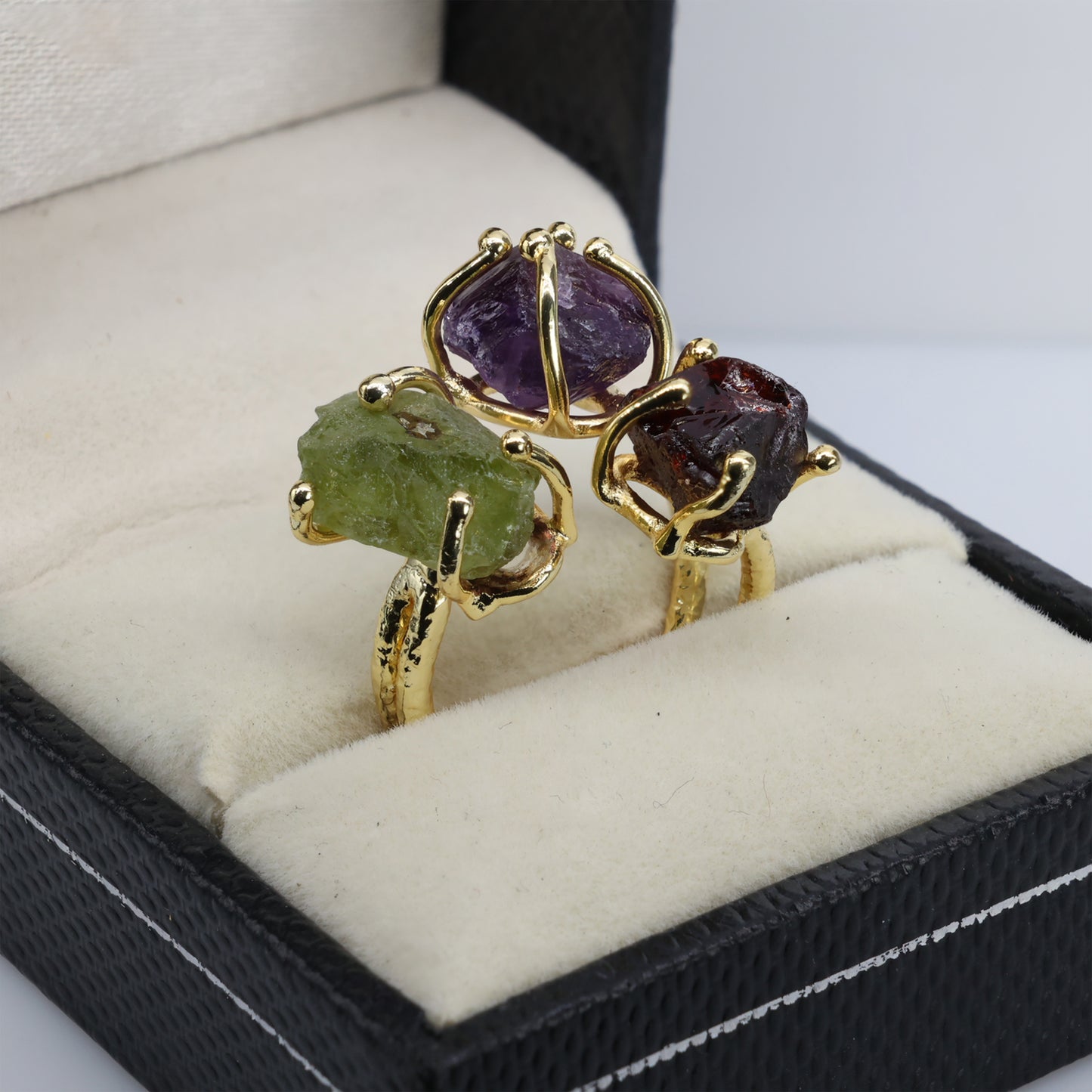 Bague de pierres précieuses naturelles réglables, bague de fiançailles en cristal brut, bague de pierre de naissance d’avril, 25 - 35 mm, bijoux d’approvisionnement en gros et spectacles de pierres précieuses