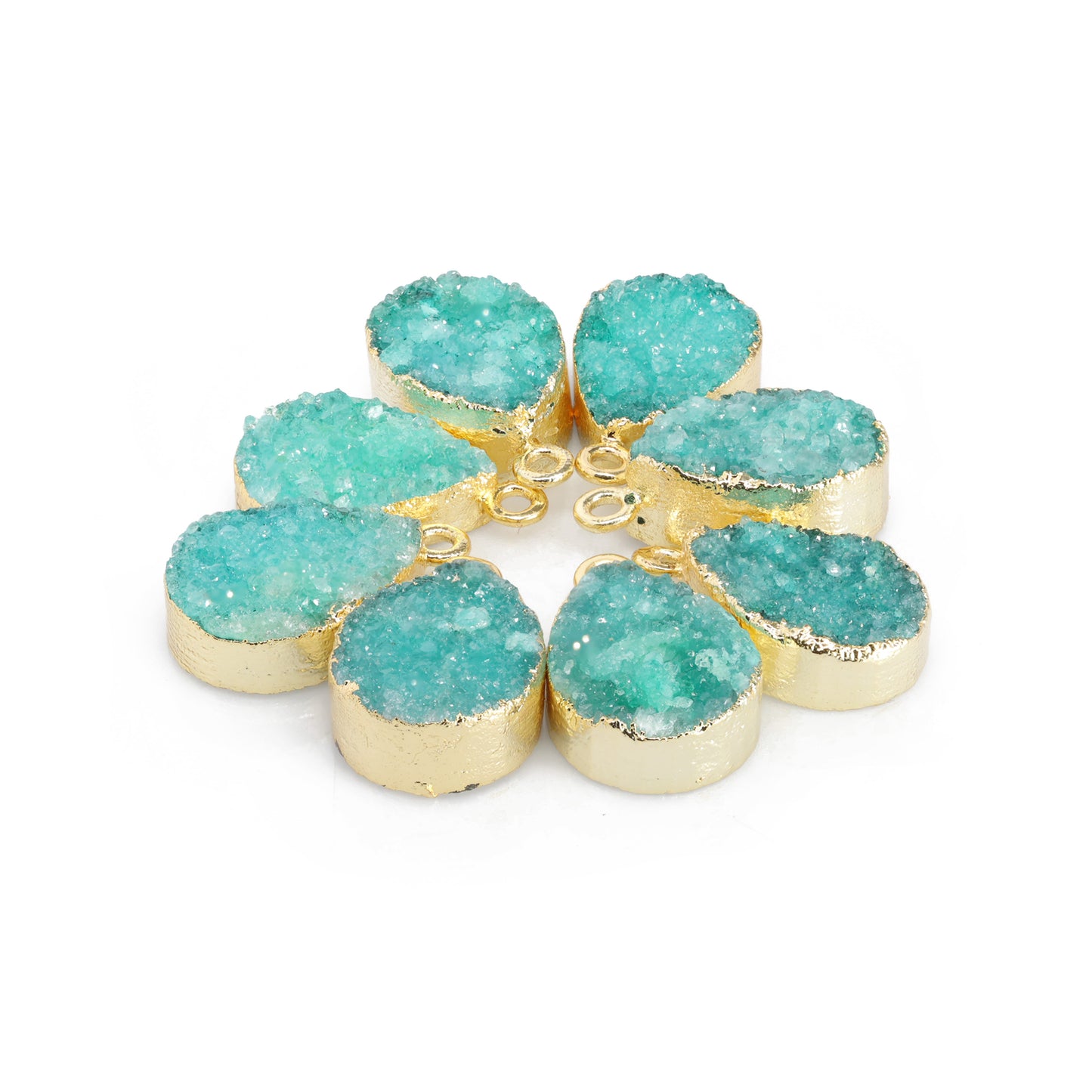 Connectors 8 * 12 mm Natural Agate druzy gemstone 24 k gold Edged 1 Bail pear teardrop
