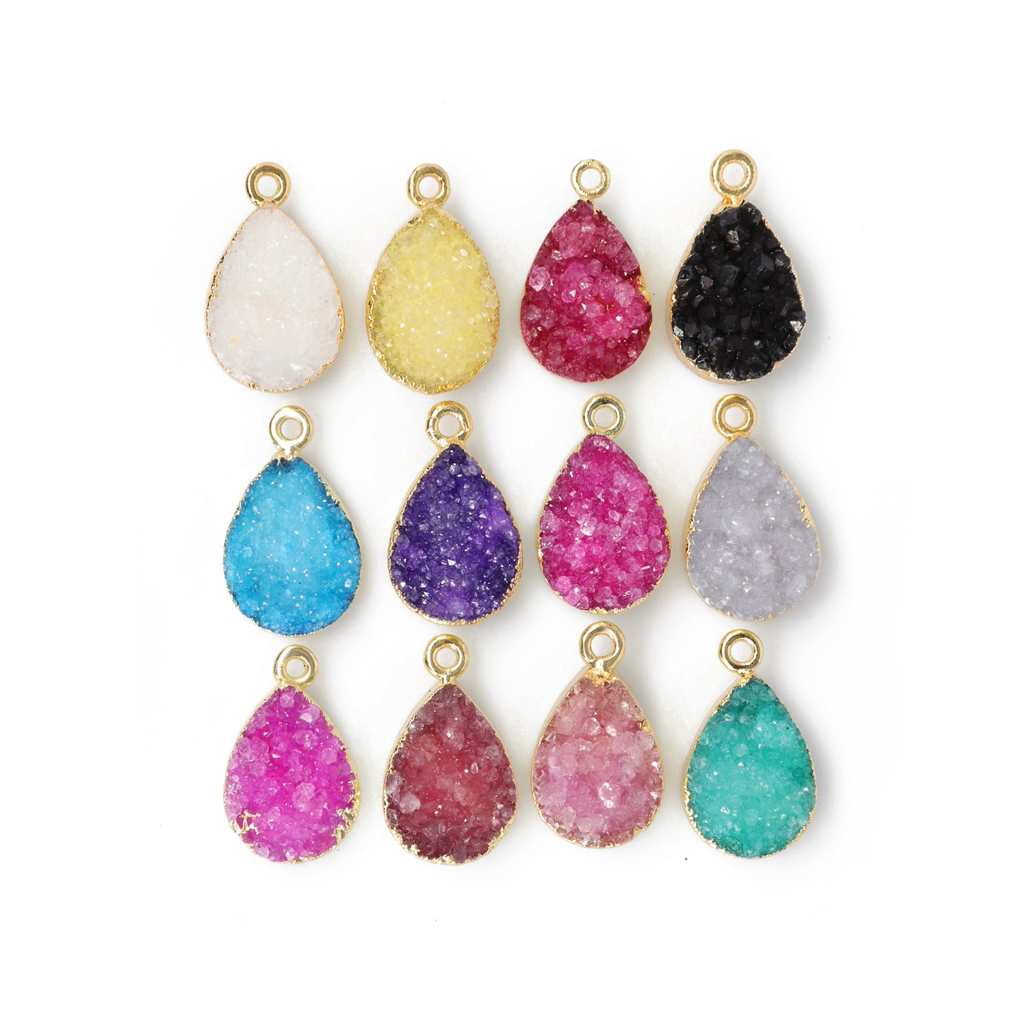 Connectors 8 * 12 mm Natural Agate druzy gemstone 24 k gold Edged 1 Bail pear teardrop