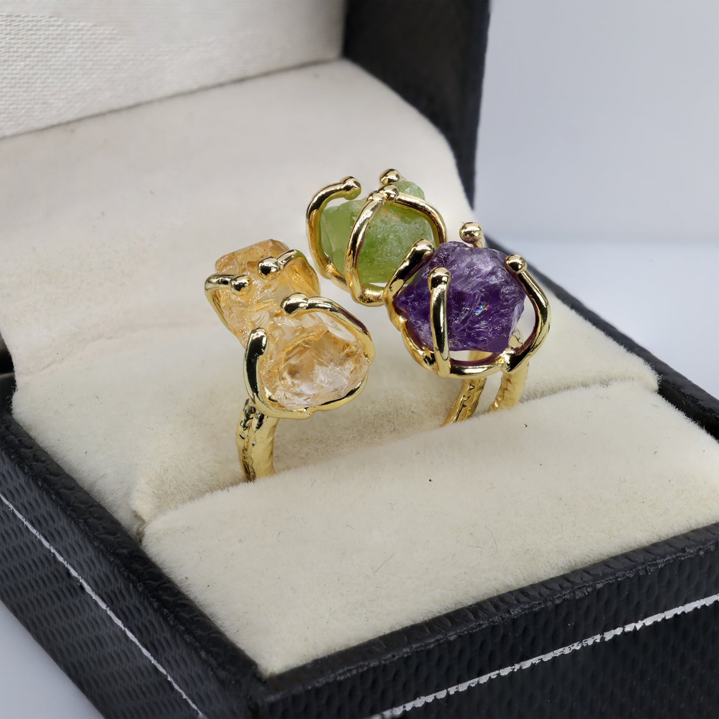 Bague de pierres précieuses naturelles réglables, bague de fiançailles en cristal brut, bague de pierre de naissance d’avril, 25 - 35 mm, bijoux d’approvisionnement en gros et spectacles de pierres précieuses