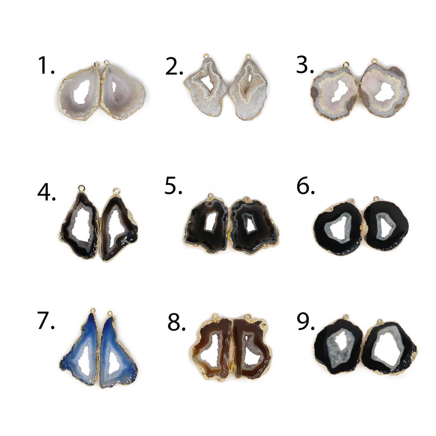 silver Agate Geode Slice Pairs