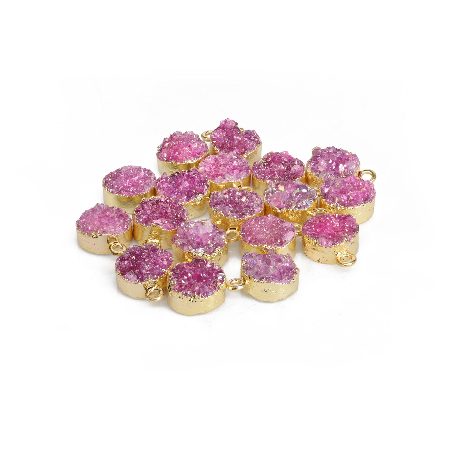 Natural Druzy Quartz Round Gold Edged Titanium AB Coated, 10 MM