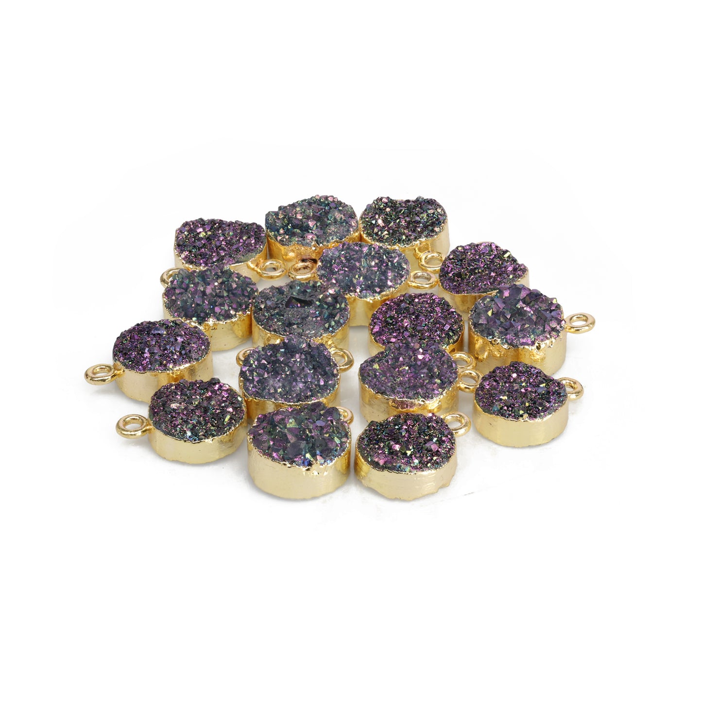 Natural Druzy Quartz Round Gold Edged Titanium AB Coated, 10 MM