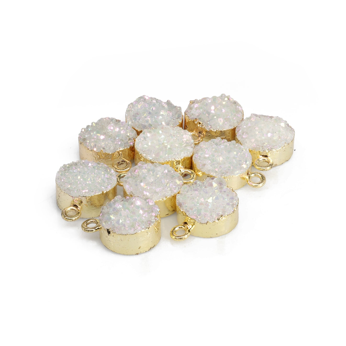Natural Druzy Quartz Round Gold Edged Titanium AB Coated, 10 MM