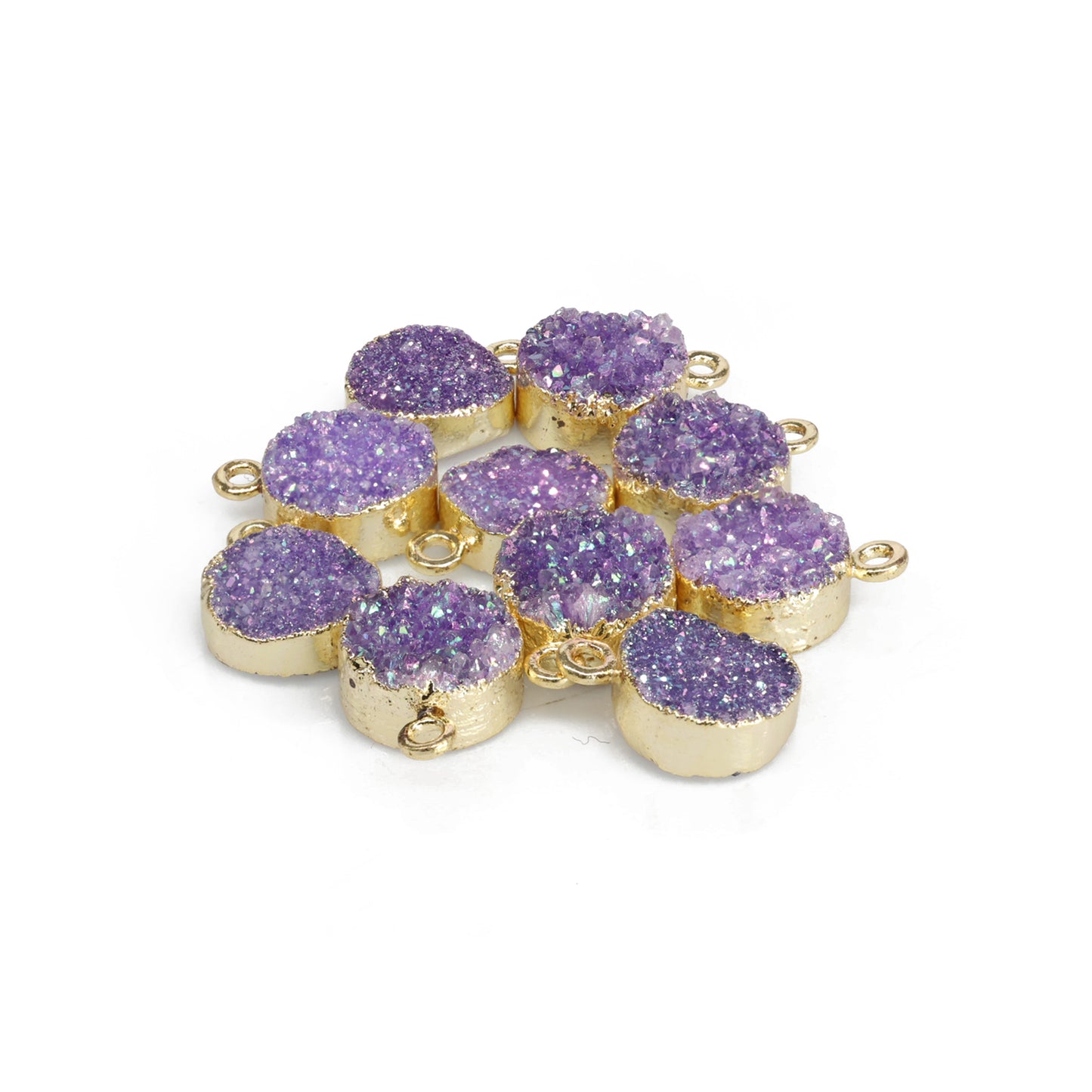 Natural Druzy Quartz Round Gold Edged Titanium AB Coated, 10 MM