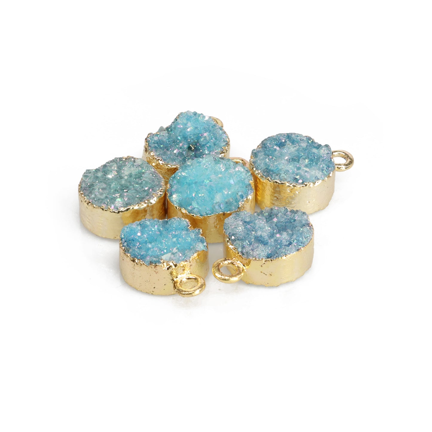 Natural Druzy Quartz Round Gold Edged Titanium AB Coated, 10 MM