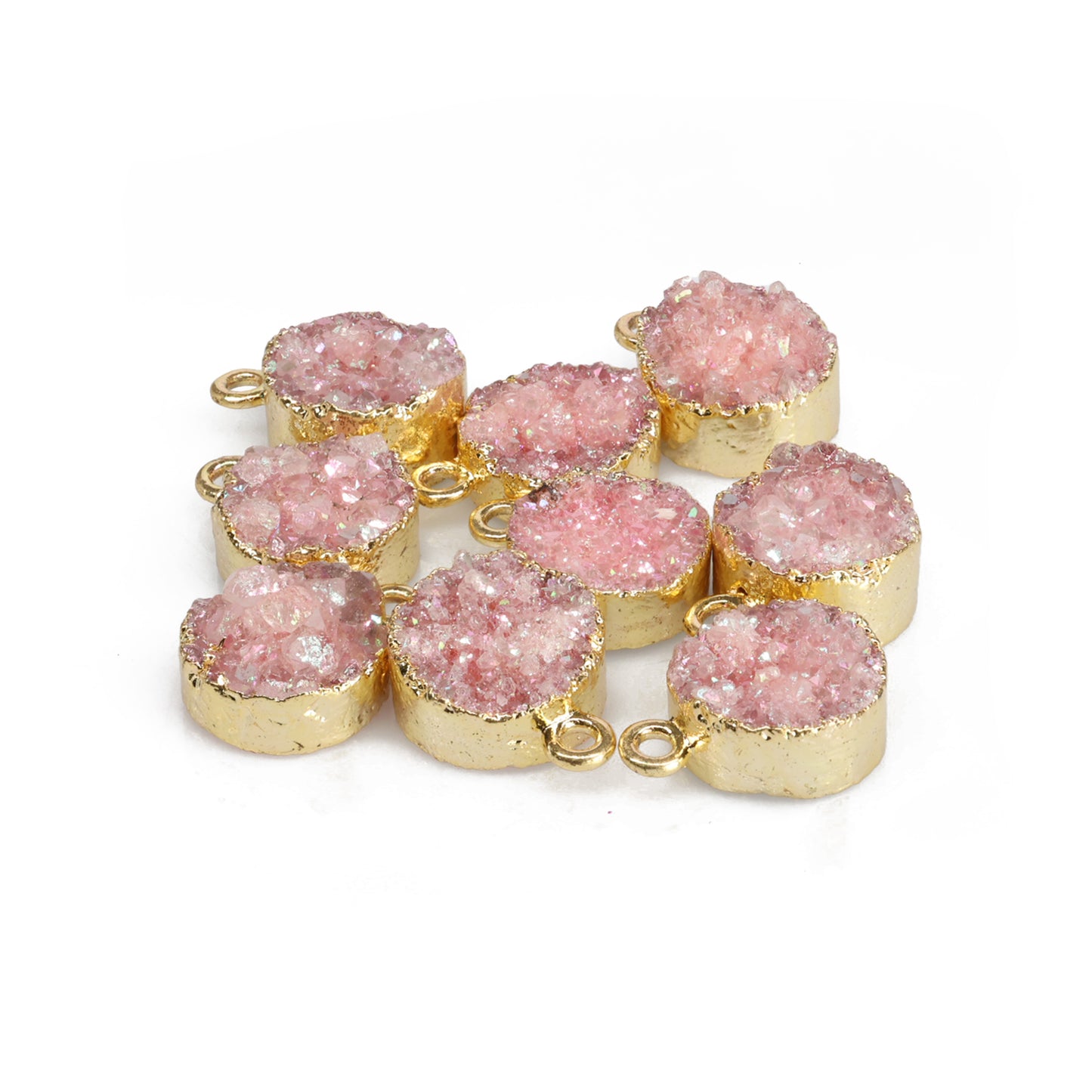 Natural Druzy Quartz Round Gold Edged Titanium AB Coated, 10 MM