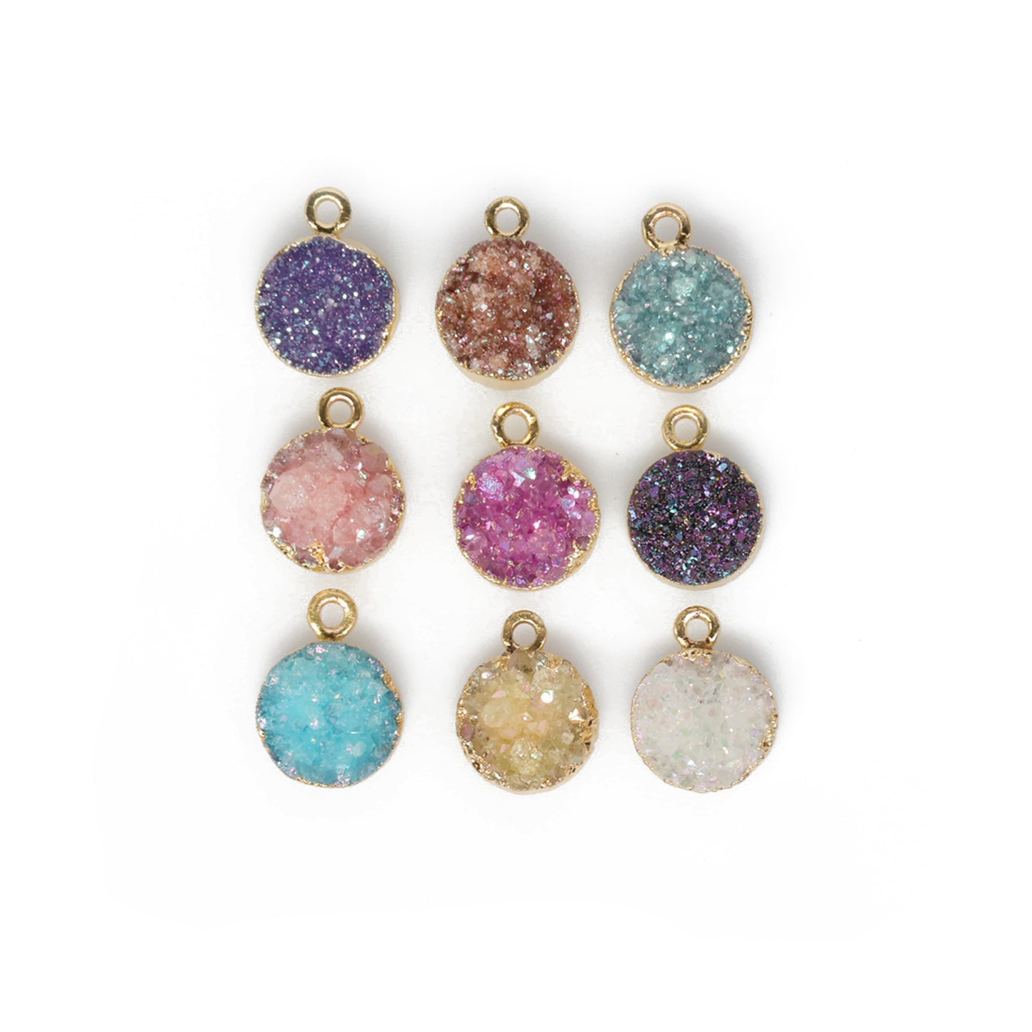 Natural Druzy Quartz Round Gold Edged Titanium AB Coated, 10 MM