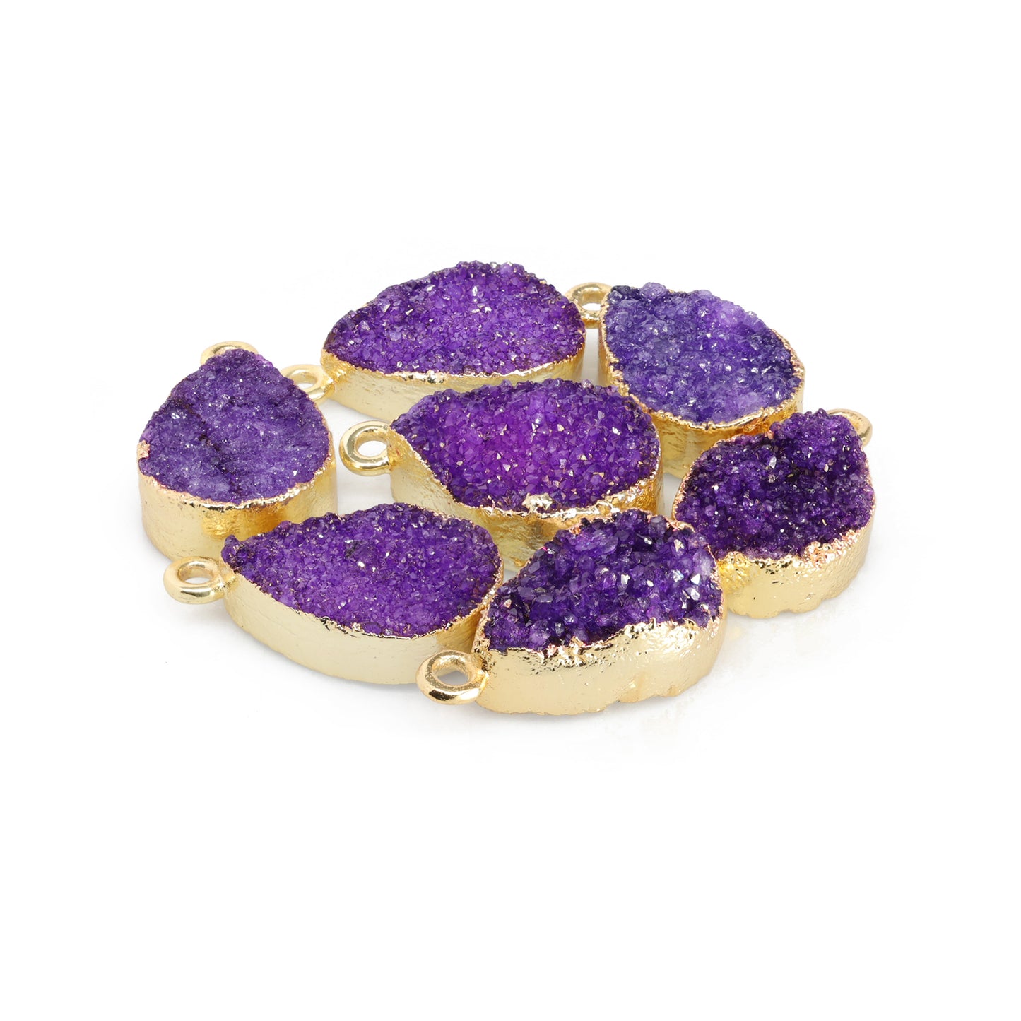 Connectors 8 * 12 mm Natural Agate druzy gemstone 24 k gold Edged 1 Bail pear teardrop