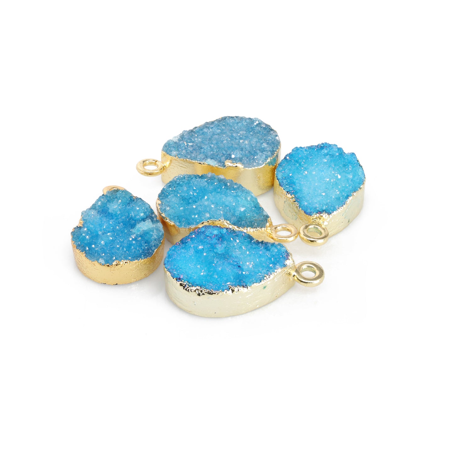 Connectors 8 * 12 mm Natural Agate druzy gemstone 24 k gold Edged 1 Bail pear teardrop