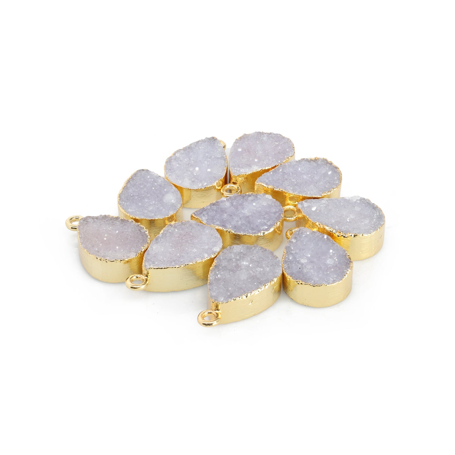 Connectors 8 * 12 mm Natural Agate druzy gemstone 24 k gold Edged 1 Bail pear teardrop
