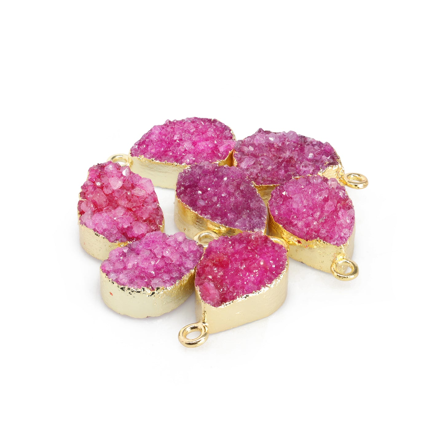 Connectors 8 * 12 mm Natural Agate druzy gemstone 24 k gold Edged 1 Bail pear teardrop
