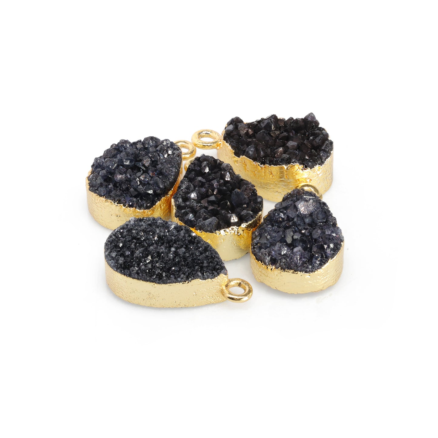 Connectors 8 * 12 mm Natural Agate druzy gemstone 24 k gold Edged 1 Bail pear teardrop