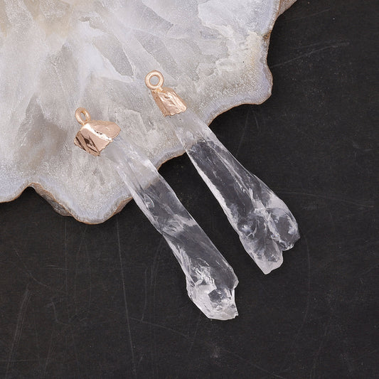 Natural Clear Quartz Crystal Point Pendant | Raw Stone Gold Plated Healing Jewelry Meena Design