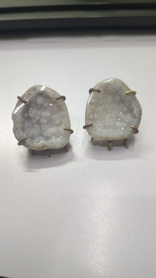 Geode Ear post, DIY Earrings, Gemstone, Handmade Earrings, Druzy, Minimalistic - 3 Bails My Store