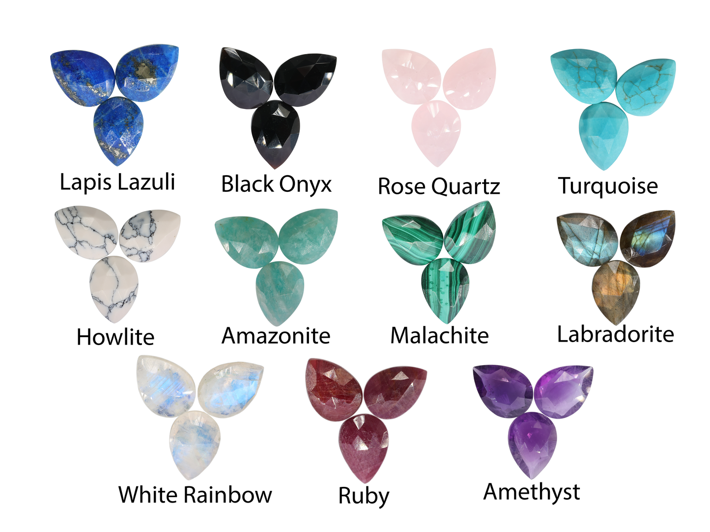Earpost Round Faceted Natural Gemstones Half Bezel Brass 10 mm
