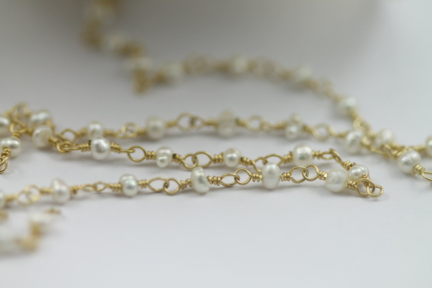 10 Feet Gold Plated Natural Fresh Water Pearl Rondelle Rosary Style Beaded Chain rosary chain beads size 2.5 - 3.5 mm - Meena Design