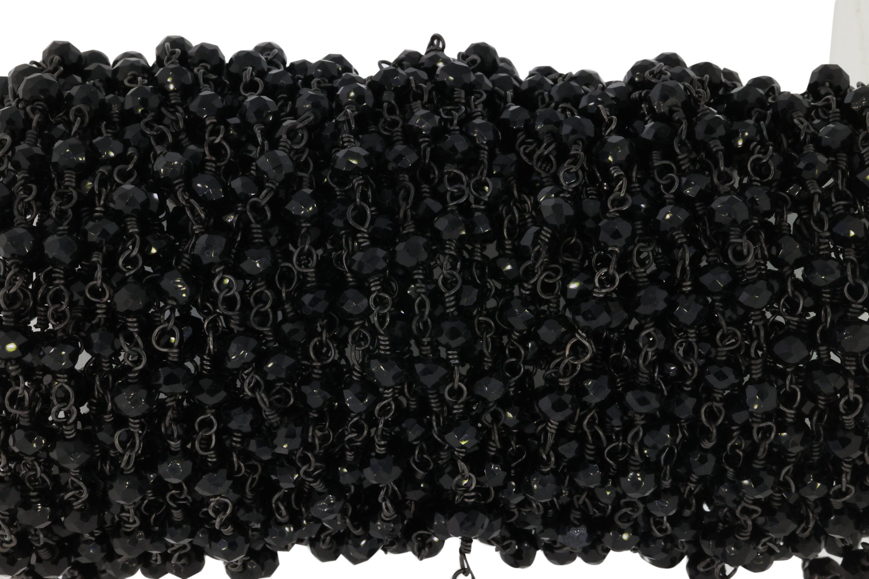 10 Feet Jade Glass Beads Black Plated And Silver Plating rosary chain - Meena Design