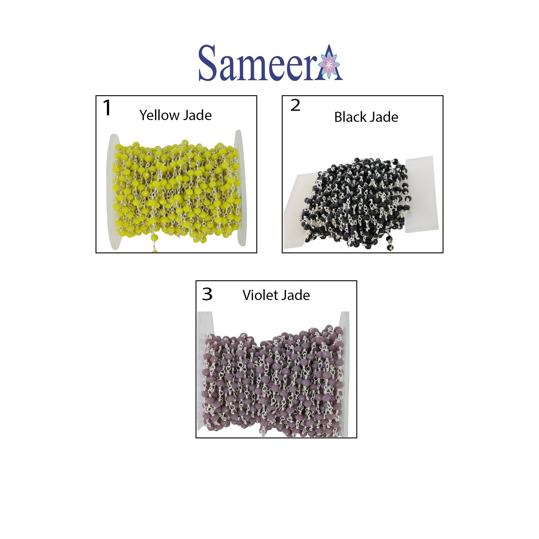 10 Feet Jade Glass Beads Black Plated And Silver Plating rosary chain - Meena Design