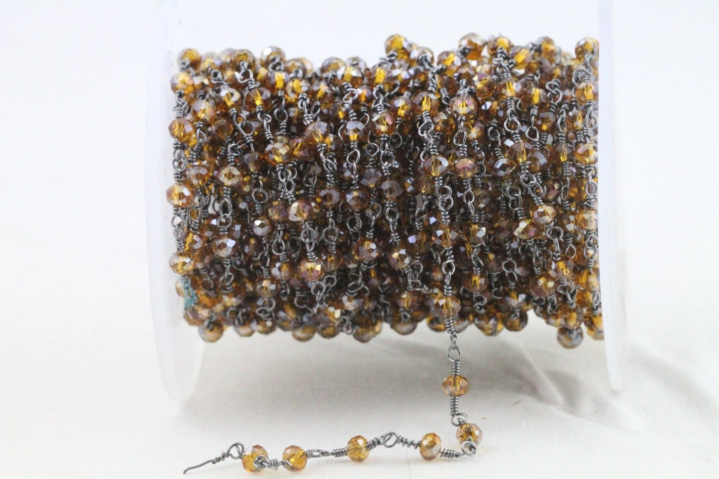 10 Feet Topaz Glass Beads Black Plated rosary chain - Meena Design