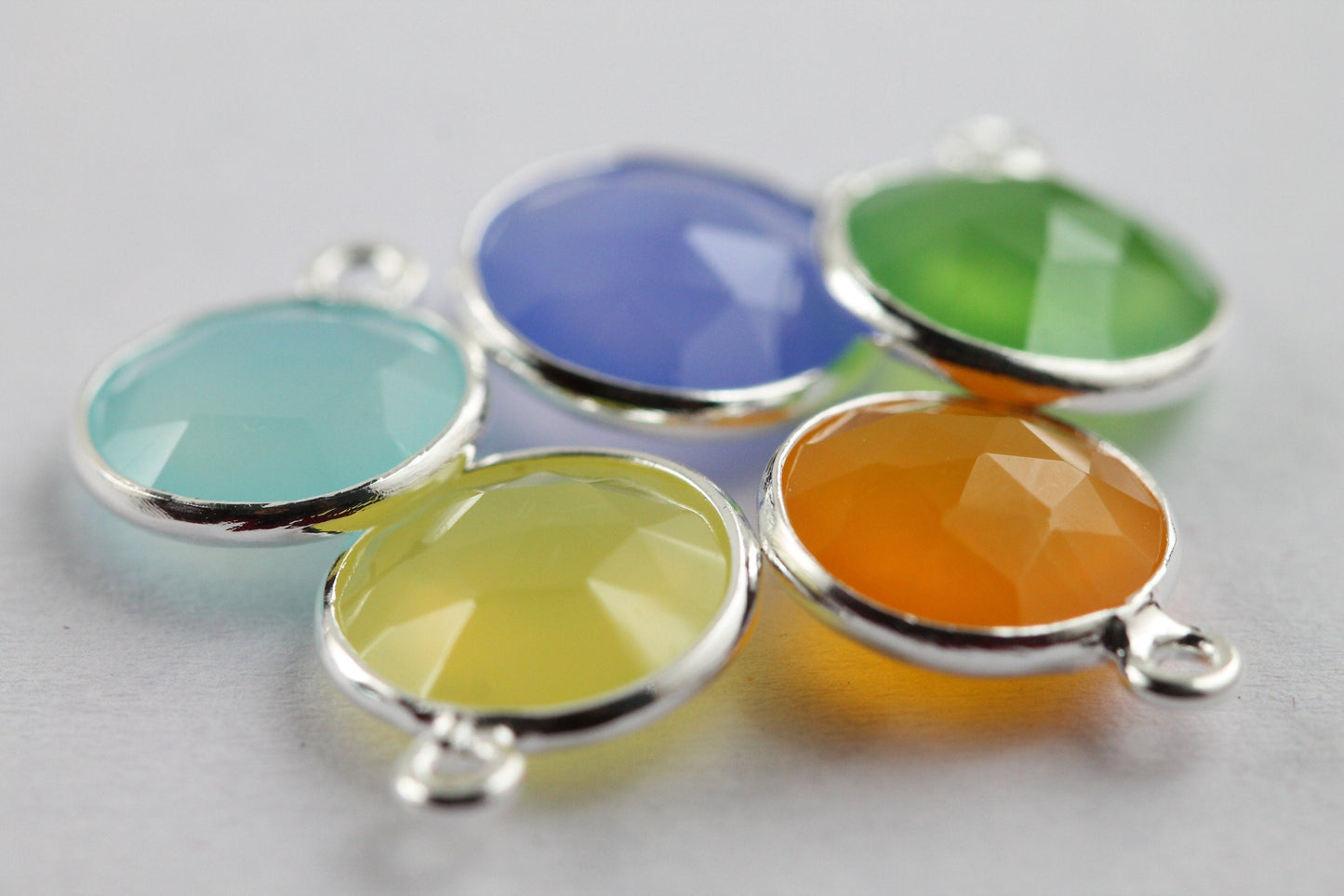 10 mm Chalcedony gemstone pendants Round Bezel - Meena Design