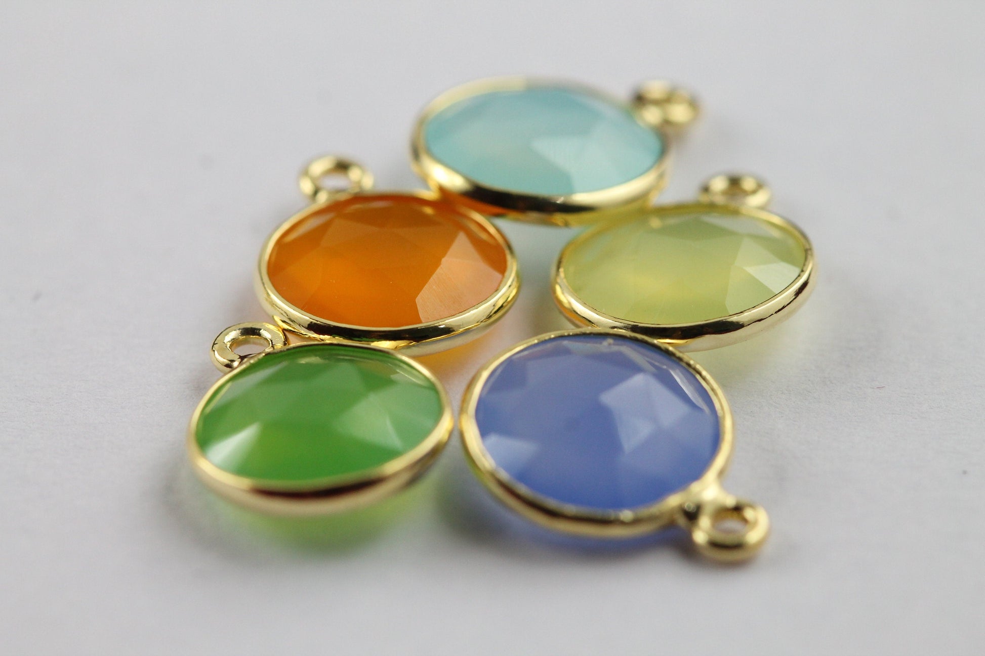 10 mm Chalcedony gemstone pendants Round Bezel - Meena Design