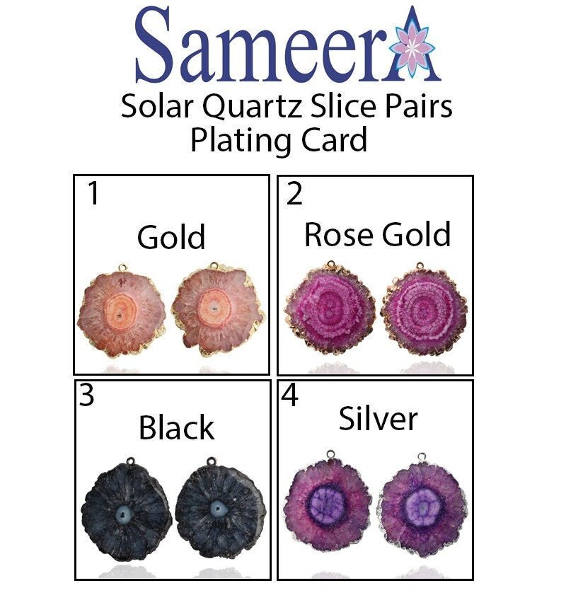 30 mm + Large Gemstone Pairs Gold Edged Natural Solar Quartz ***You receieve Exact Pair as in the Photo" - Meena Design