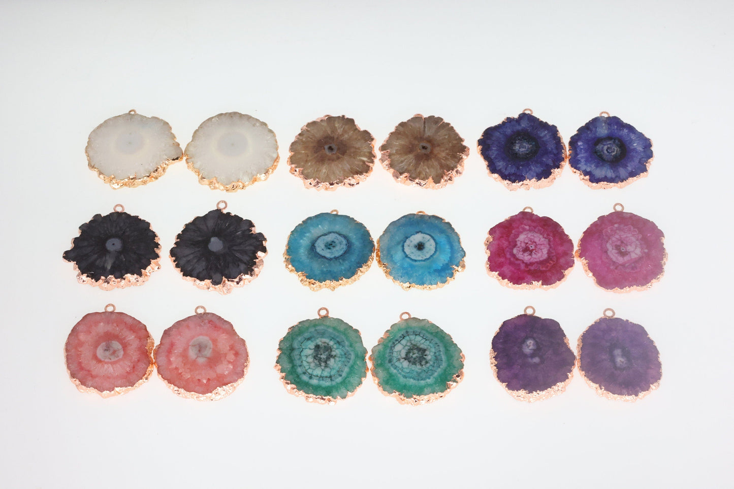 30 mm + Large Gemstone Pairs Rose Gold Edged Natural Solar Quartz ***You receieve Exact Pair as in the Photo" - Meena Design