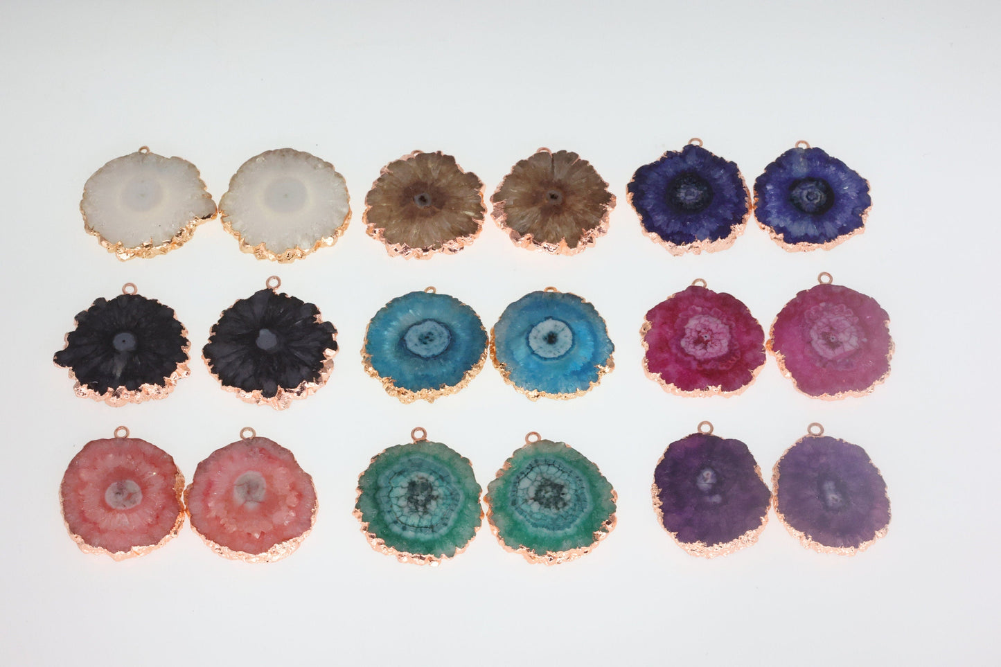 30 mm + Large Gemstone Pairs Rose Gold Edged Natural Solar Quartz ***You receieve Exact Pair as in the Photo" - Meena Design
