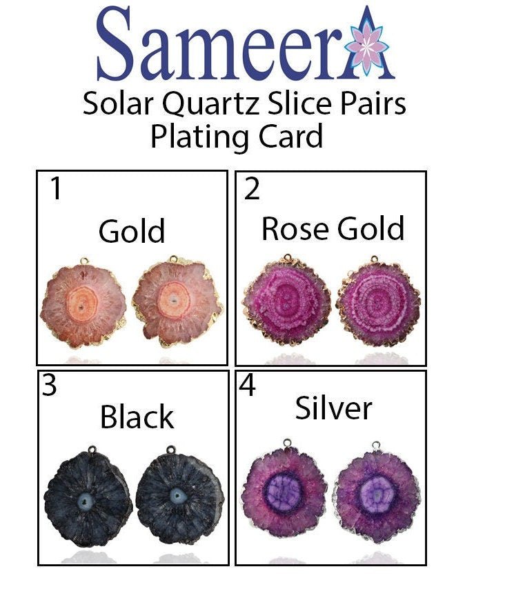 30 mm + Large Gemstone Pairs Rose Gold Edged Natural Solar Quartz ***You receieve Exact Pair as in the Photo" - Meena Design
