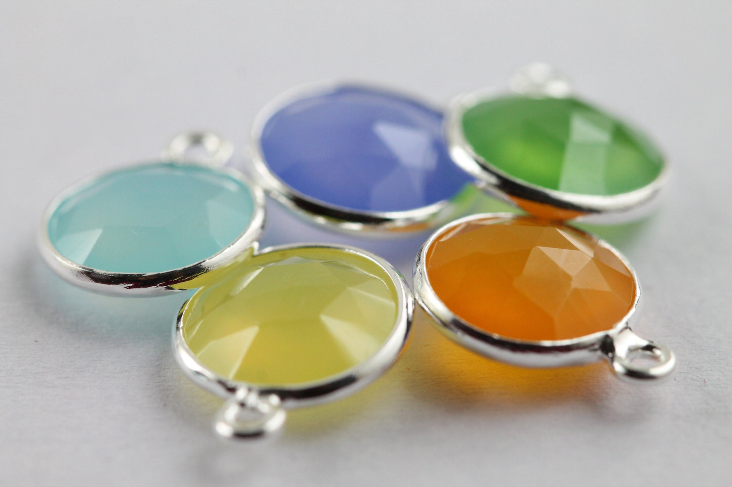 8 mm Chalcedony gemstone pendants Round Bezel - Meena Design