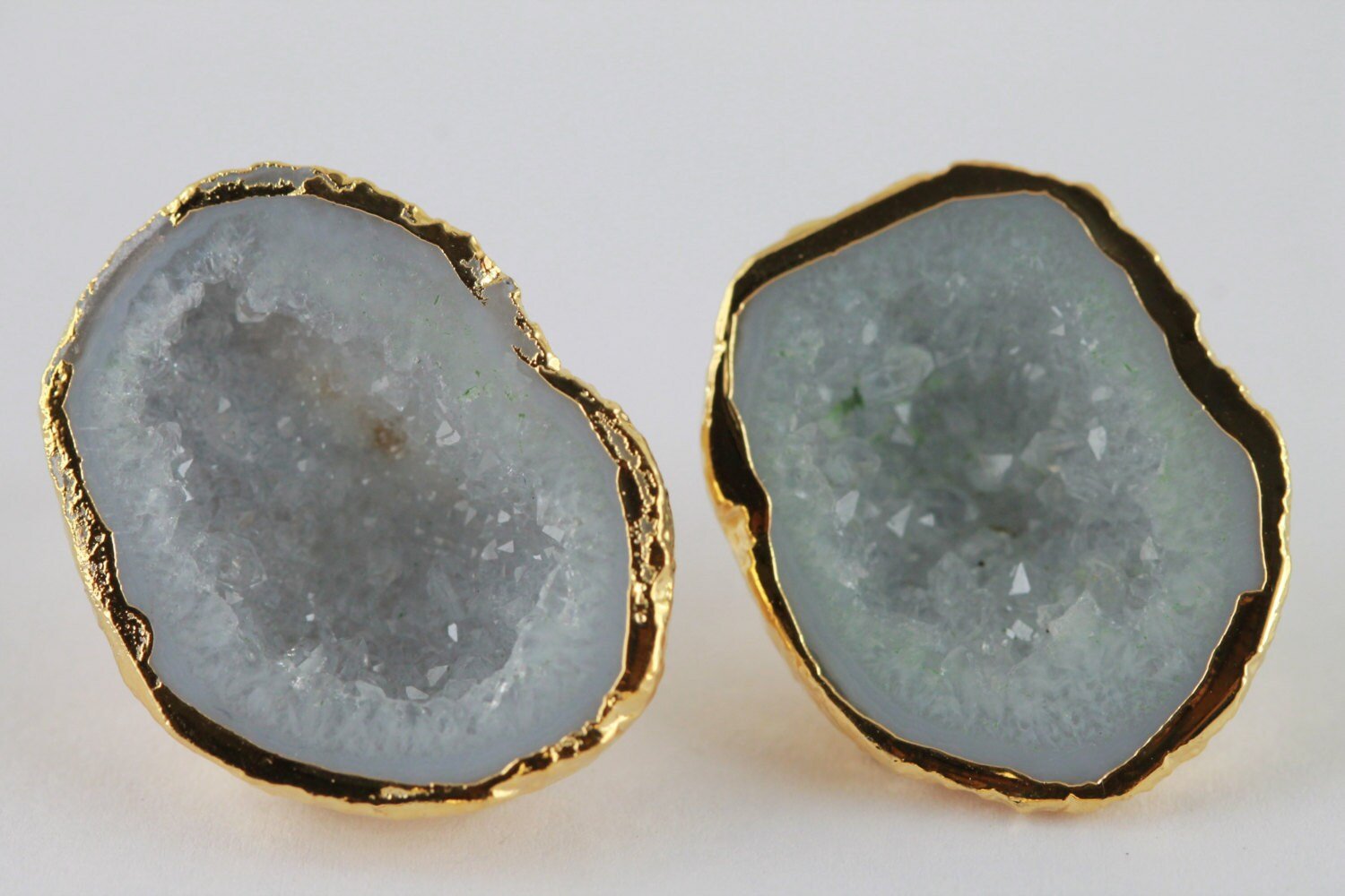 Agate Druzy Geode Stud Gold Edged White - Meena Design