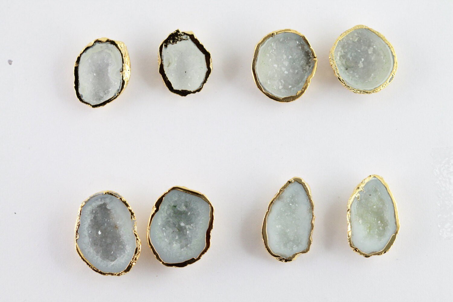 Agate Druzy Geode Stud Gold Edged White - Meena Design
