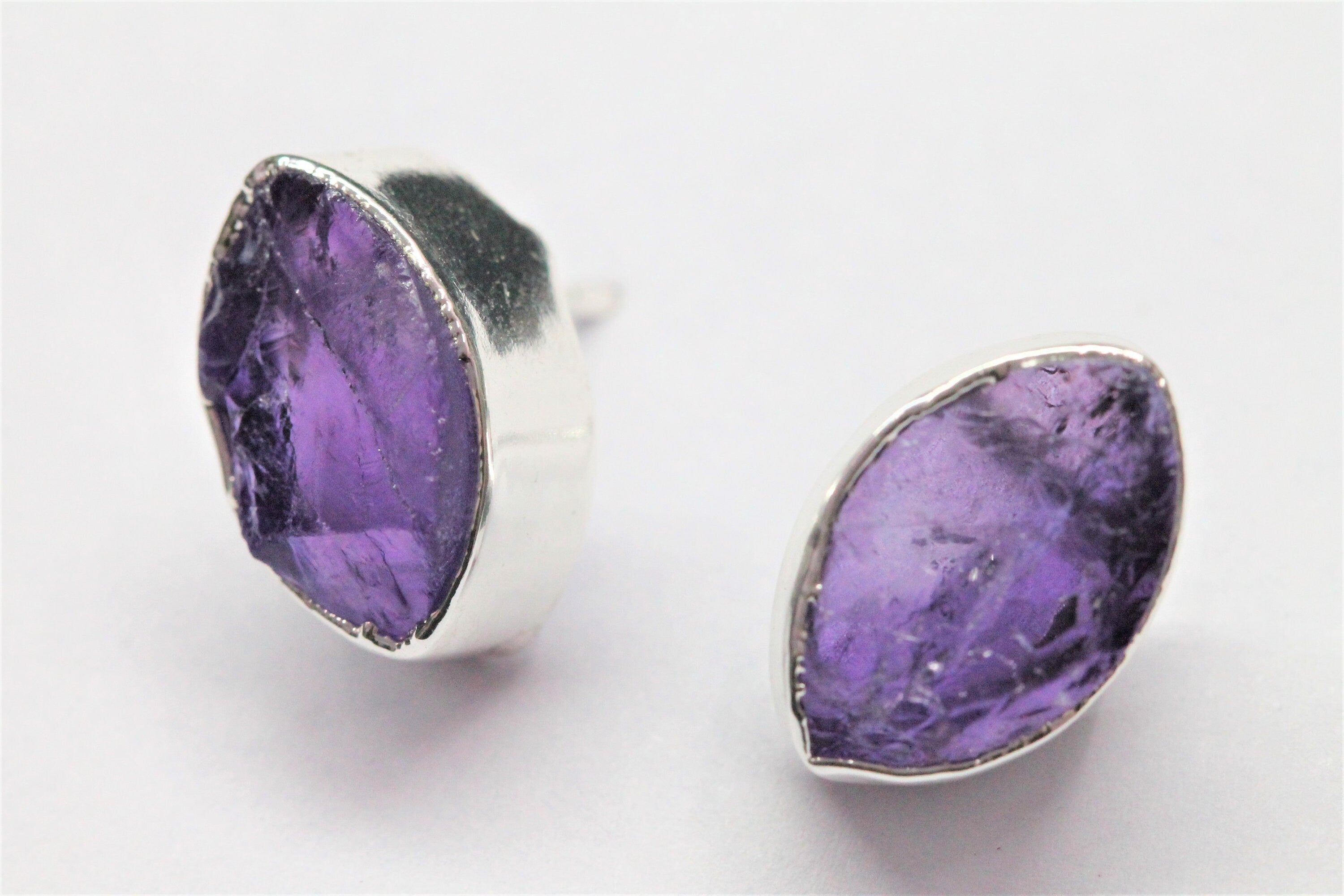 Amethyst purple mimalistic studs, gemstone studs, Evil Eye Stud, geode stud - Meena Design